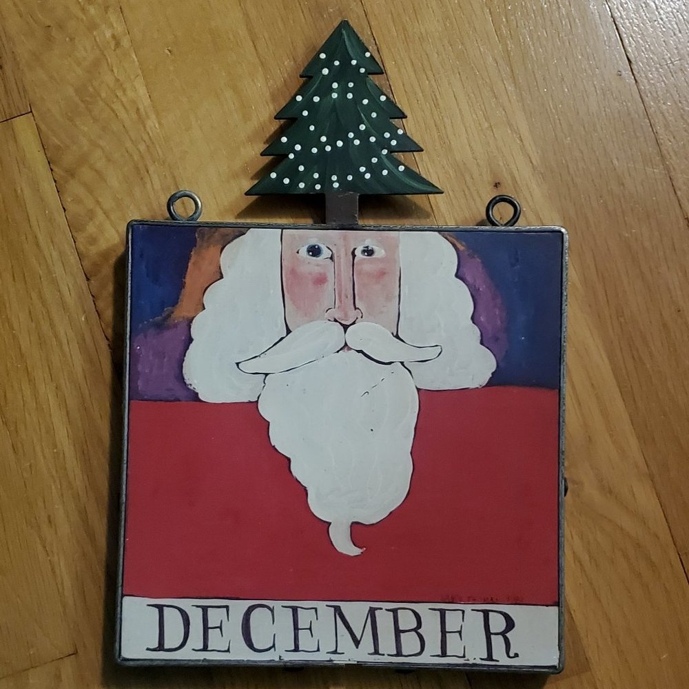 Nancy Thomas December Santa Plaque with Christmas Tree 1988